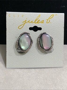Jules B. Iridescent Oval Clip-On Earrings - Multicolor Pearl Finish